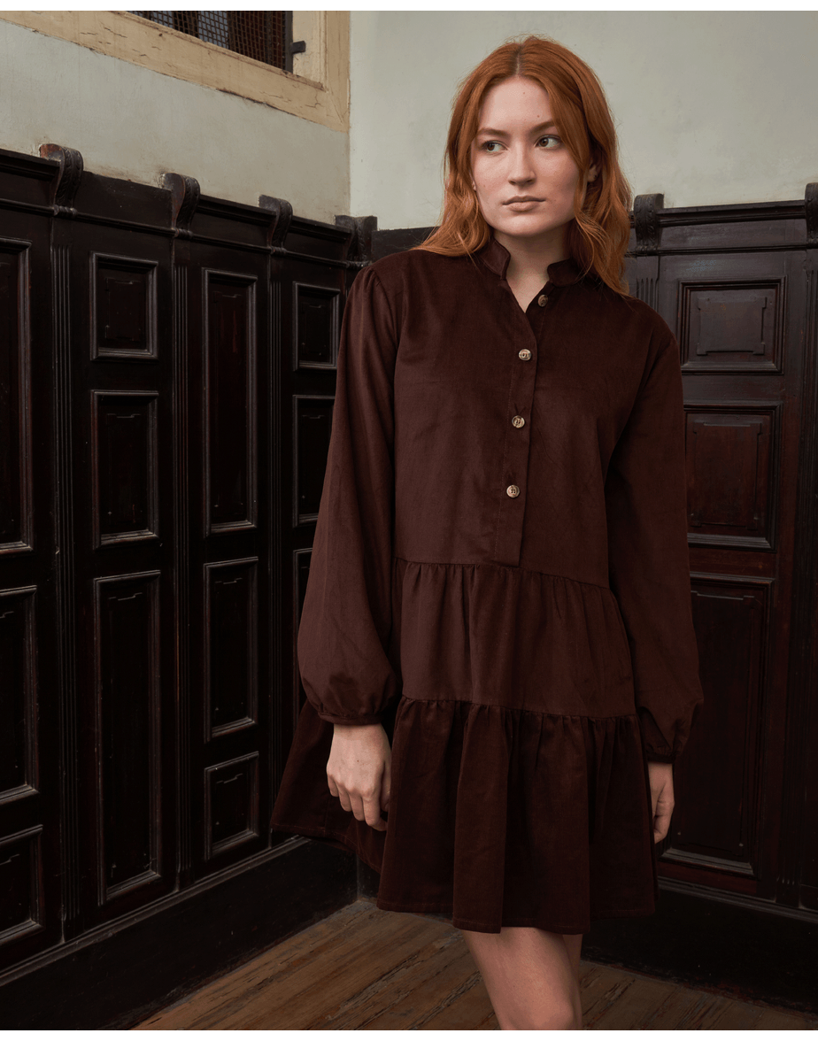 Vestido veludo vie marrom