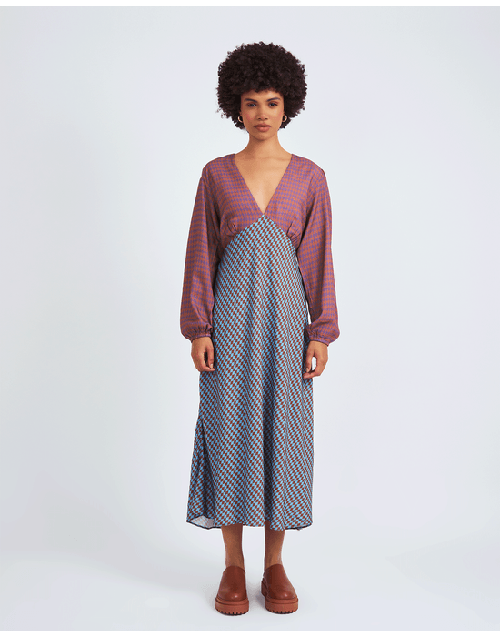 Vestido losango voil estampado