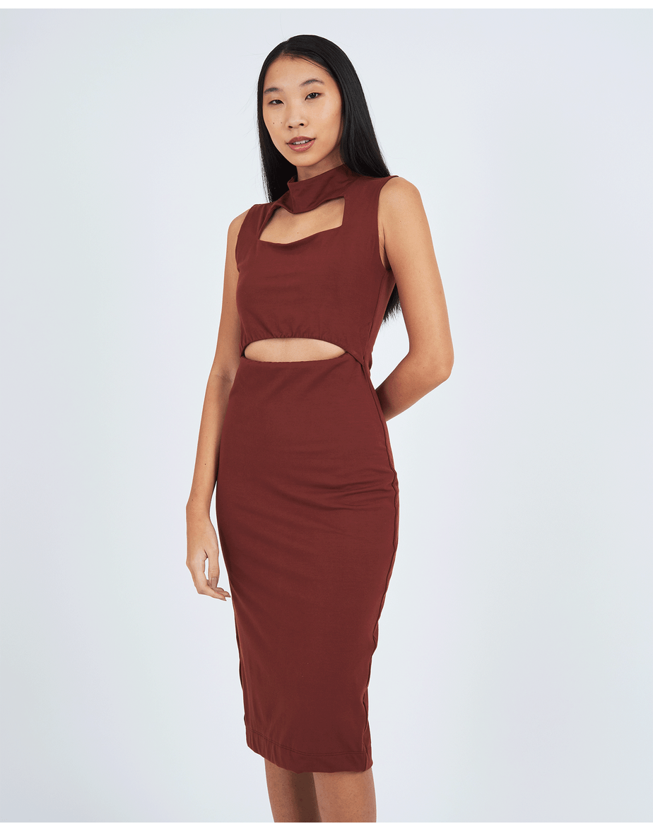 Vestido vazado sport marrom