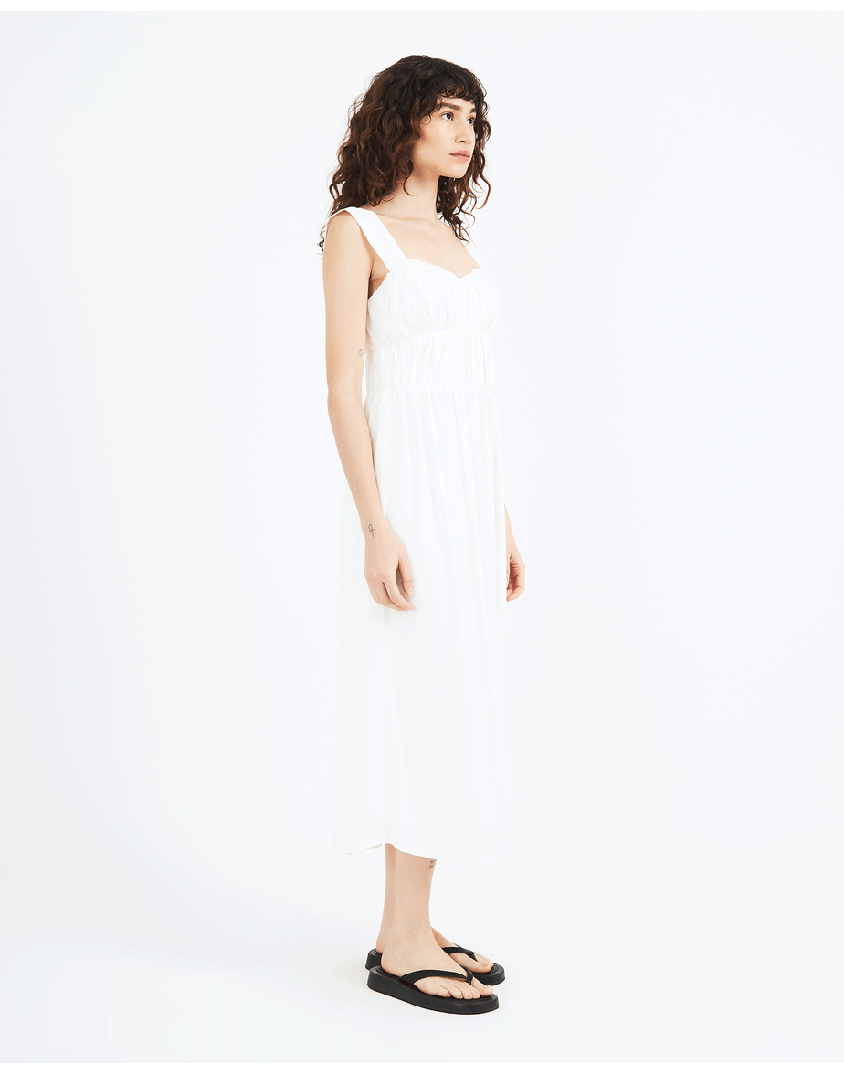 Vestido franzido ties off-white
