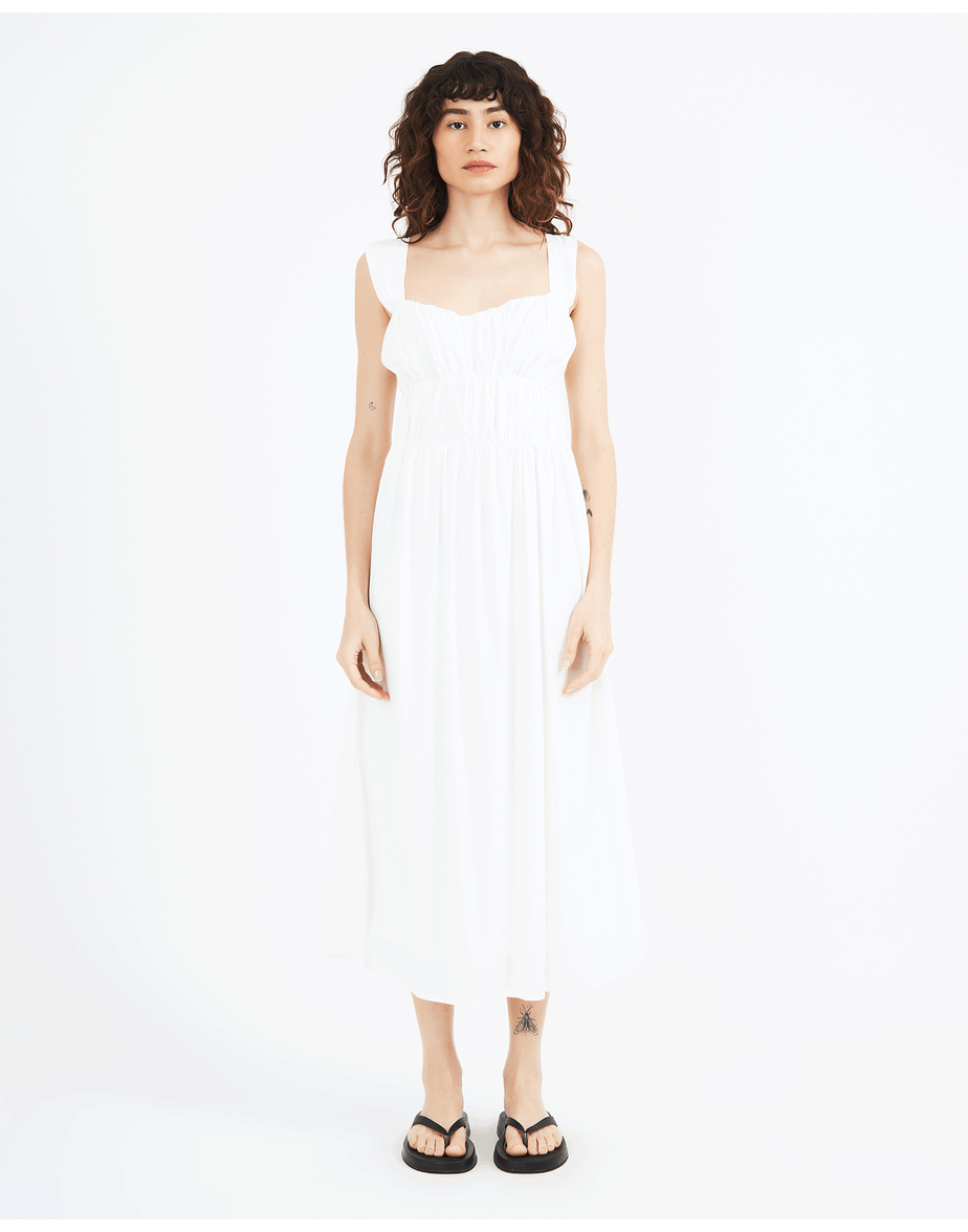 Vestido franzido ties off-white