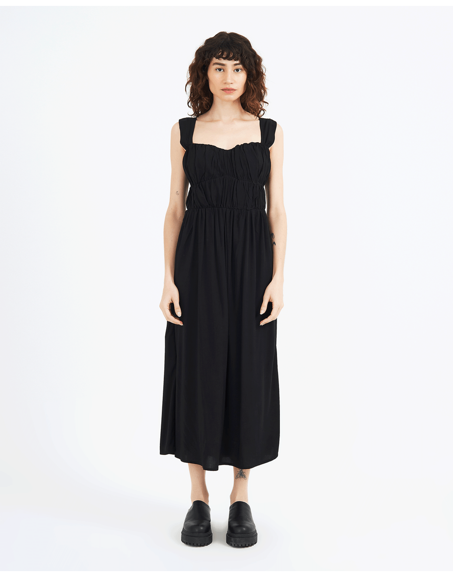 Vestido franzido ties preto