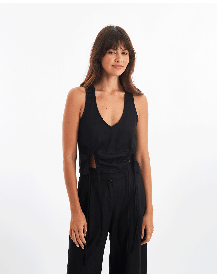 Top franzido mod preto