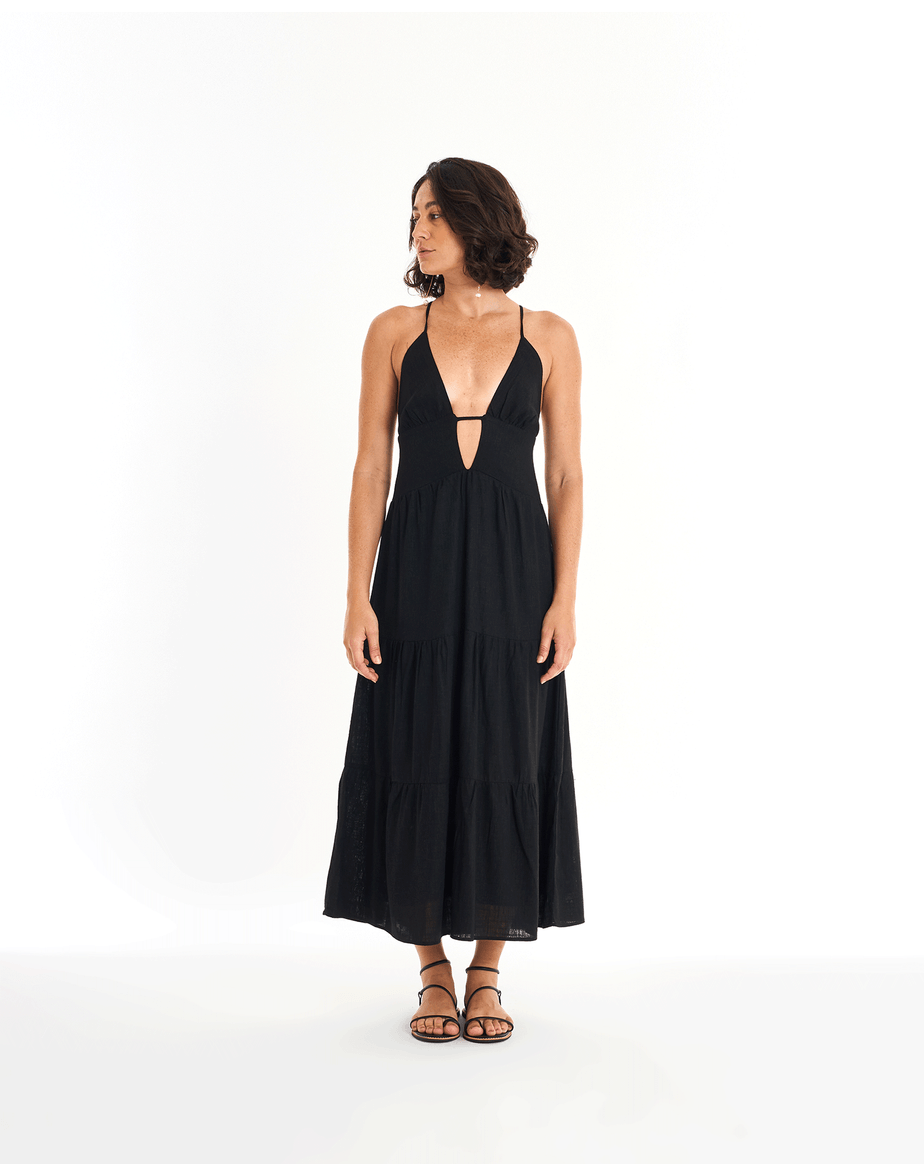 Vestido vazado ter preto