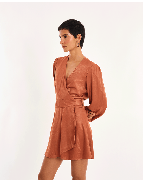 Vestido wrap bel marrom