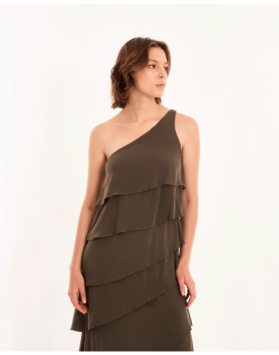 Vestido babados in verde