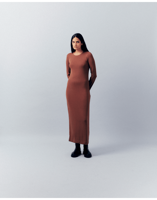 Vestido malha inv marrom