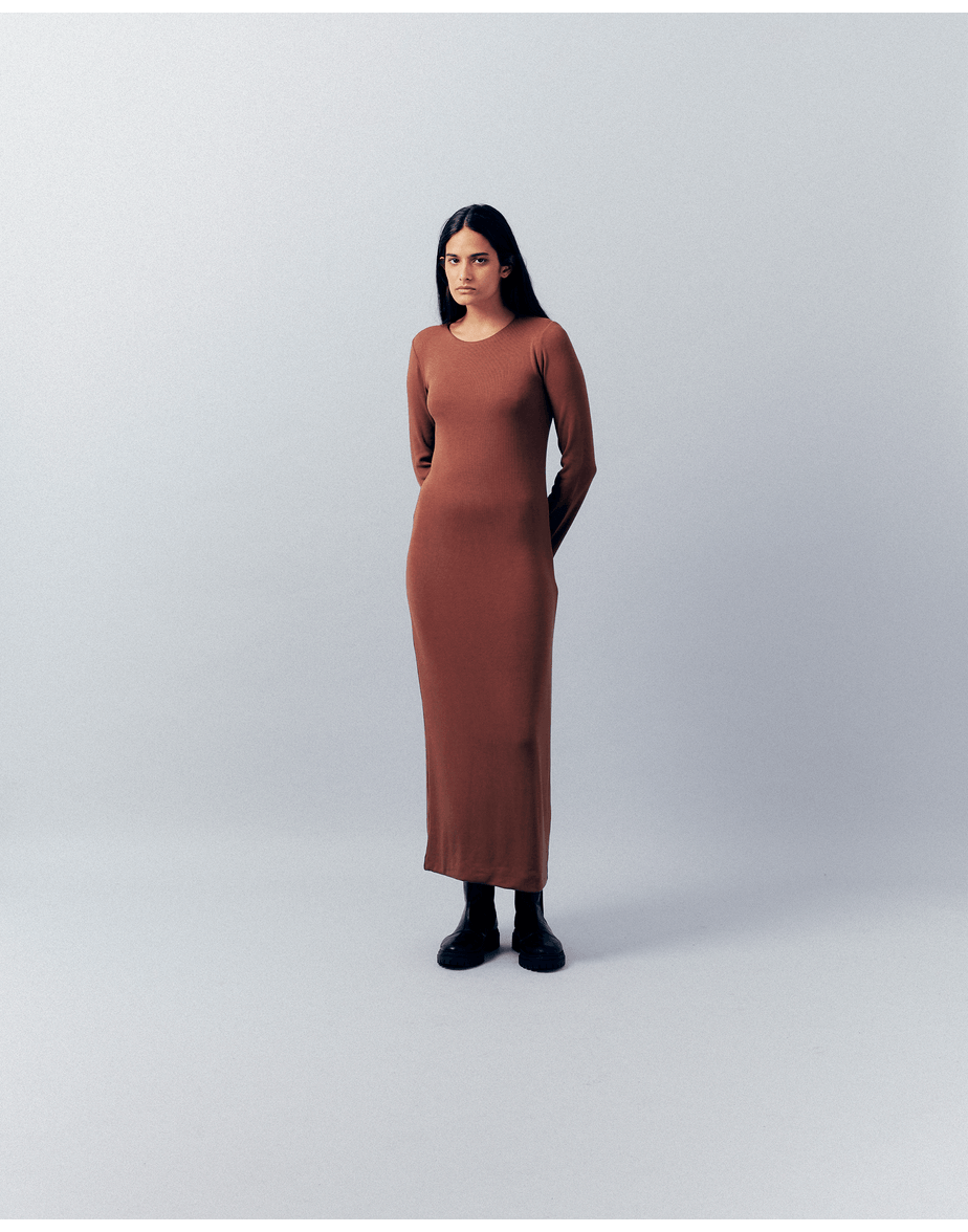 Vestido malha inv marrom