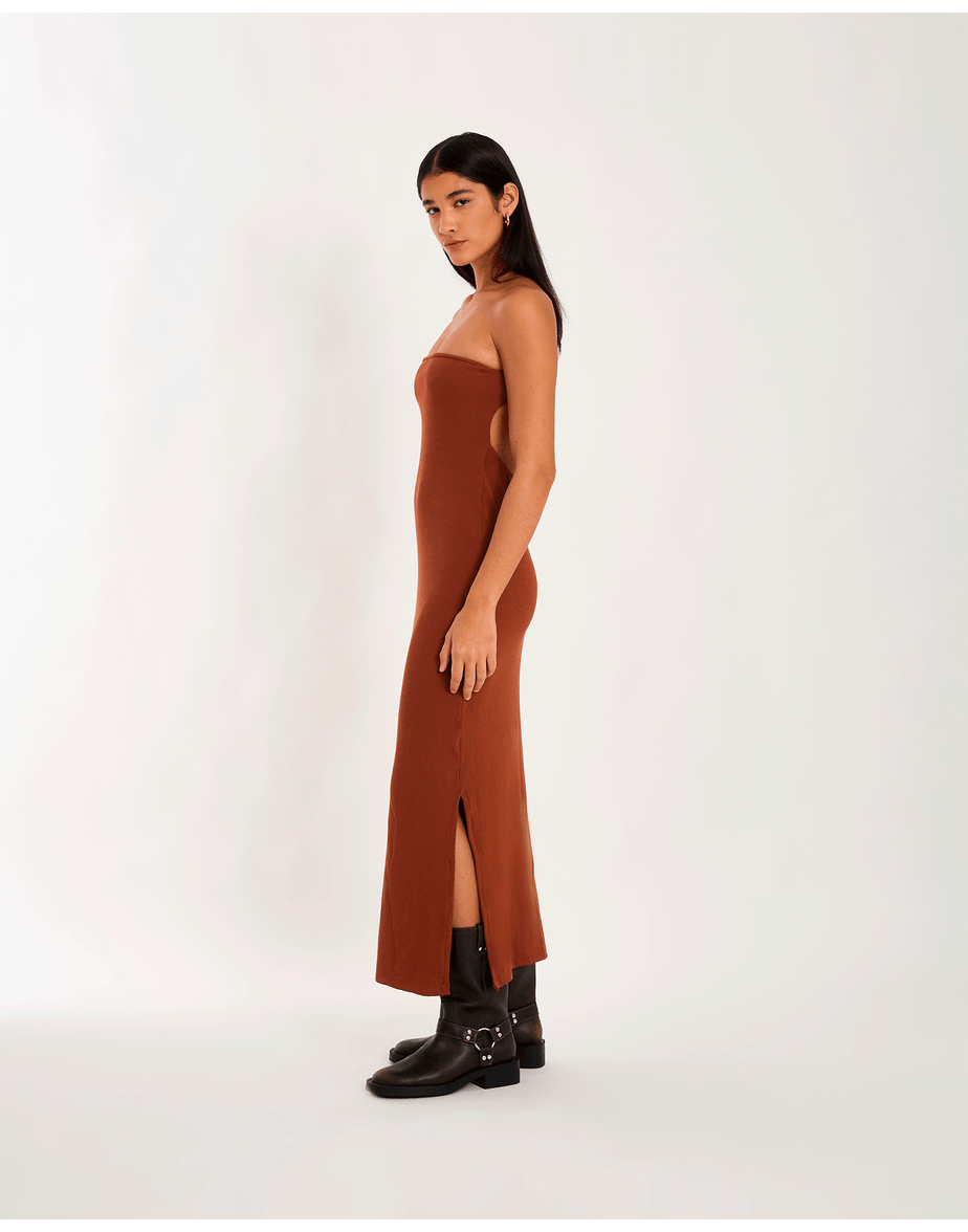 Vestido tube pen marrom