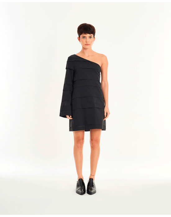 Vestido pregas urb preto