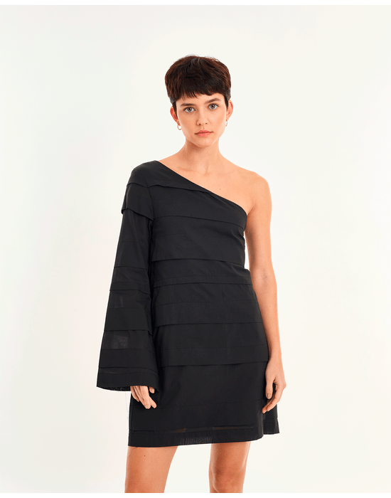 Vestido pregas urb preto
