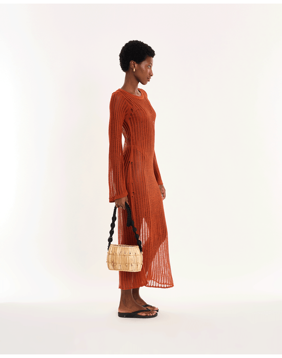 Vestido tricot nos  marrom