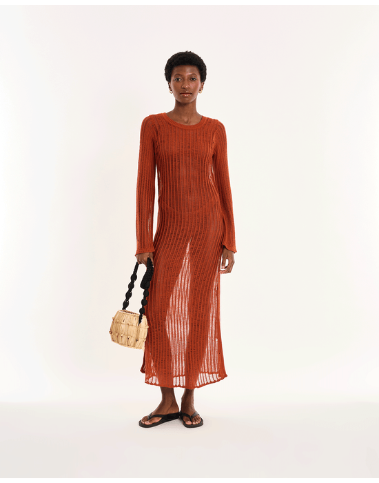 Vestido tricot nos  marrom