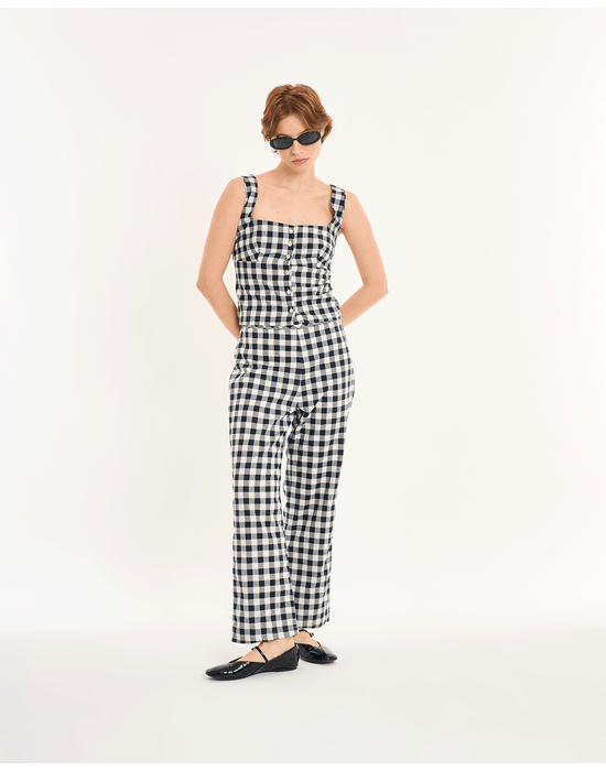 Calça vichy nos azul
