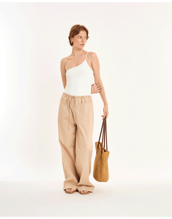 Calça tricoline nos bege
