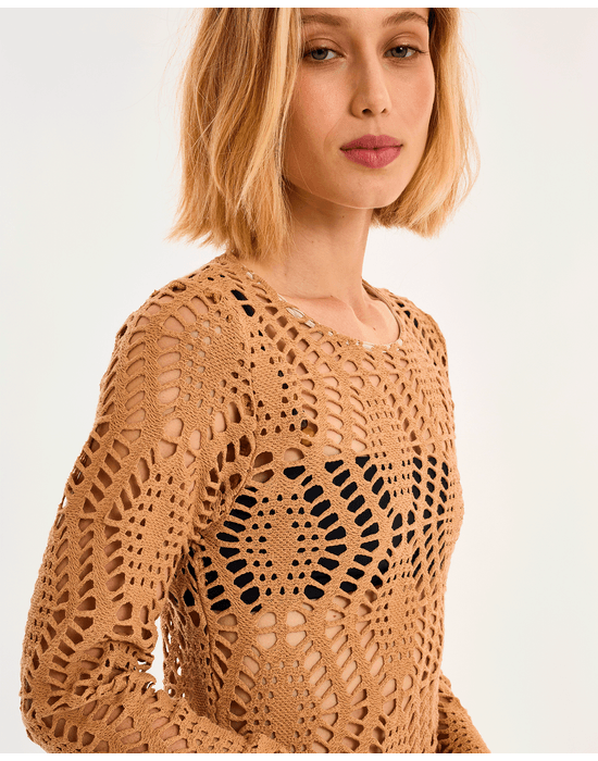 Vestido rendado alt bege