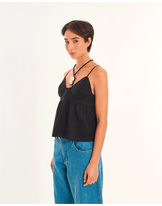 Blusa cambraia art preto