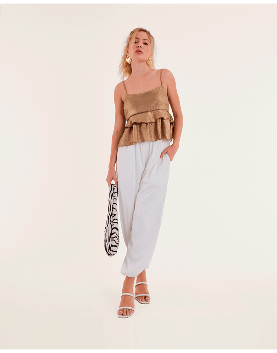 Calça cetim kas off-white