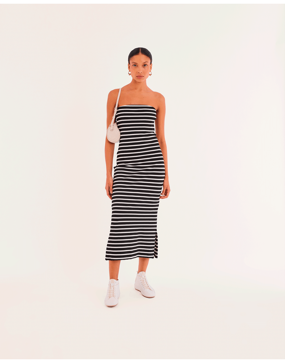 Vestido p/b bos listrado