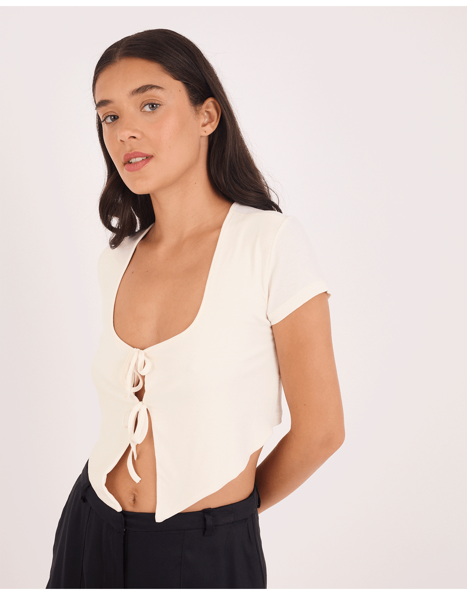 Top amarração tex off-white