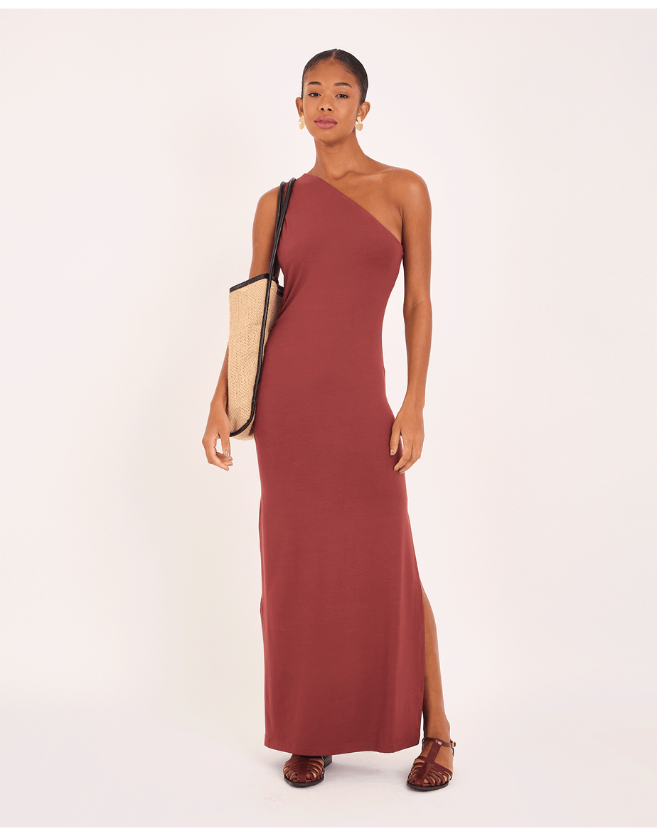 Vestido ombro vin marrom