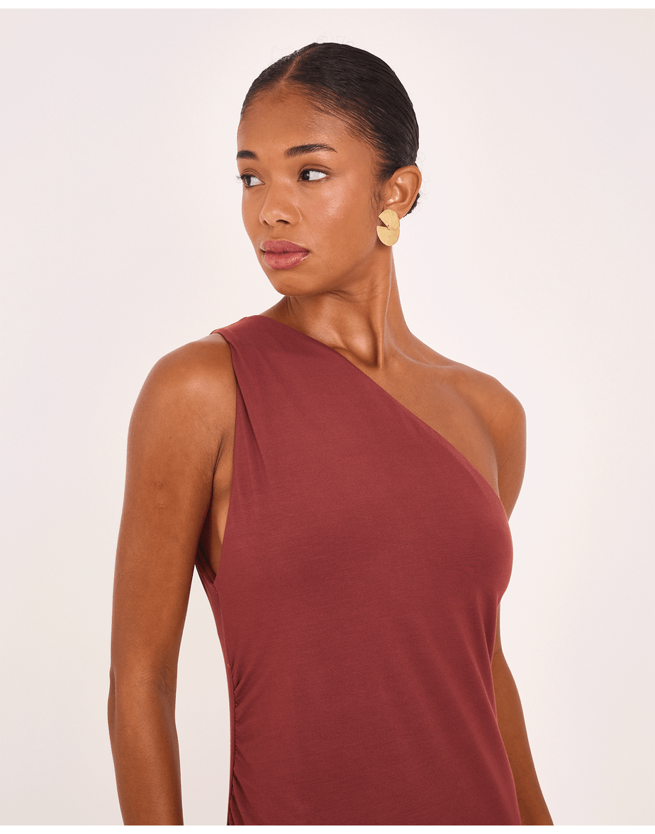 Vestido ombro vin marrom
