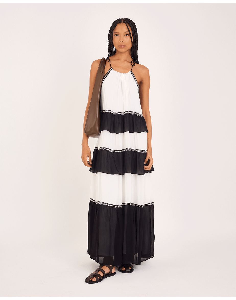 Vestido yala bos preto e off-white