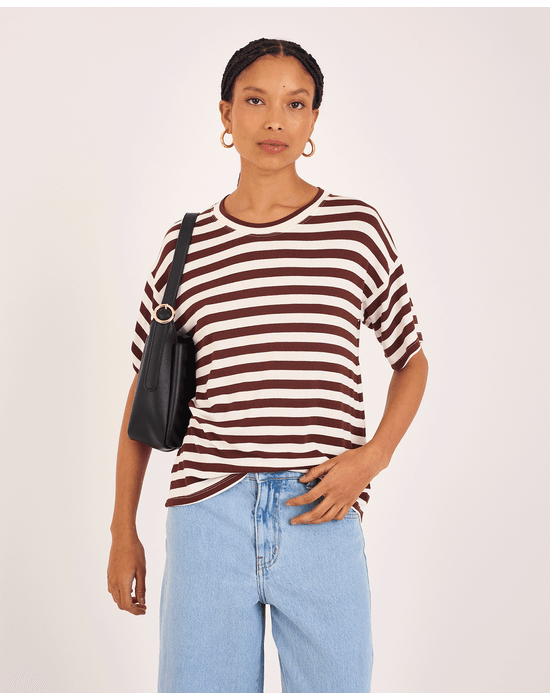 T-shirt listrada kai listrado marrom