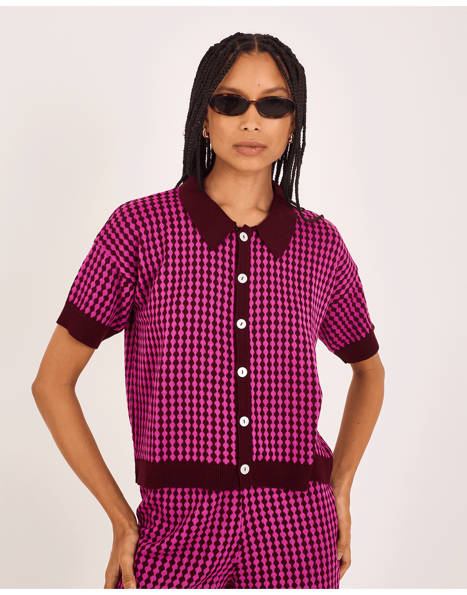 Blusa tricot kai vinho