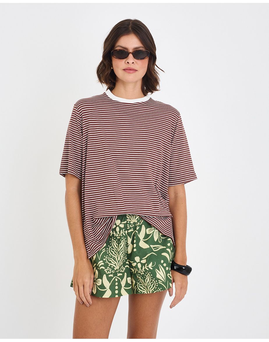 T-shirt listras inv marrom