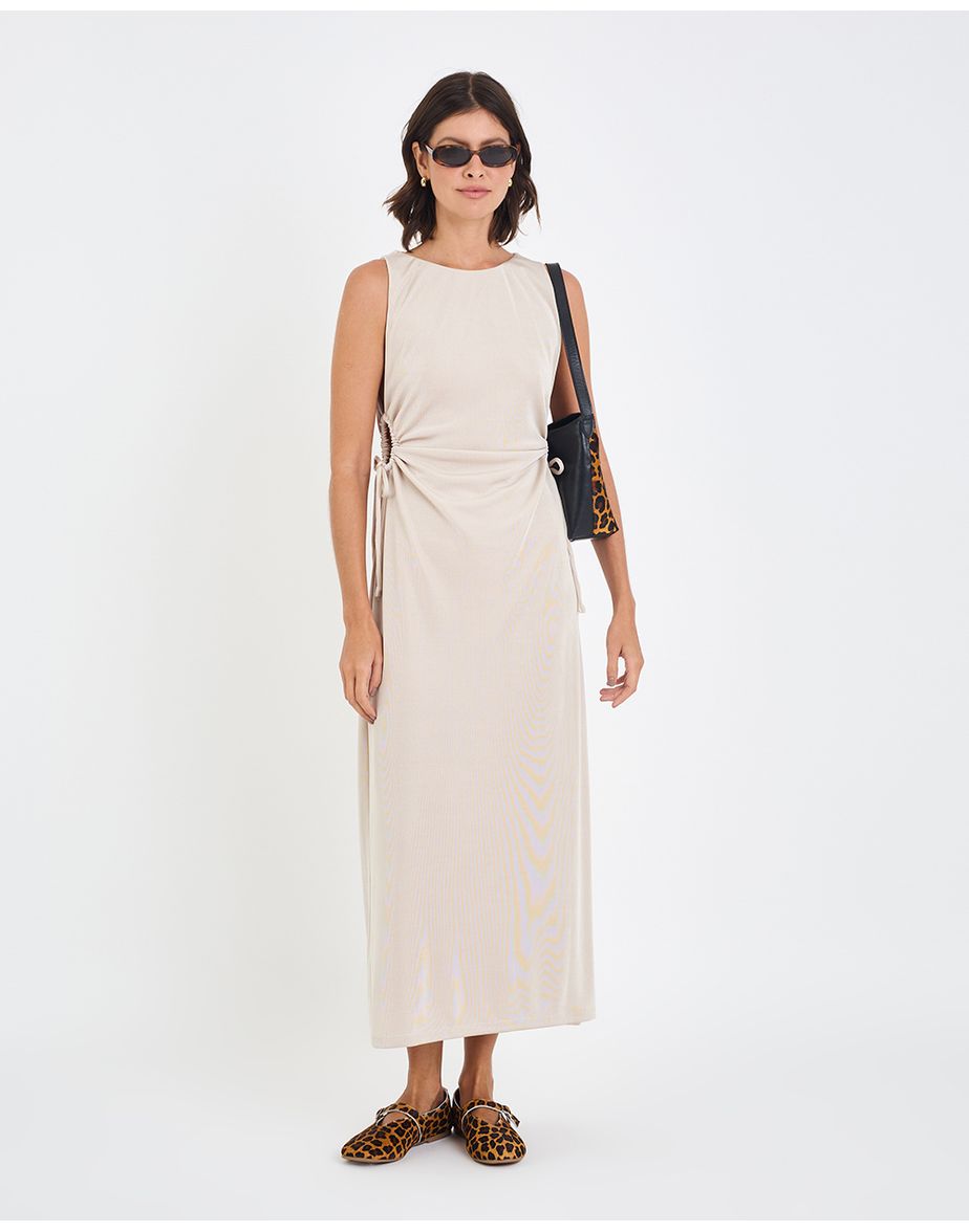 Vestido satin vin bege