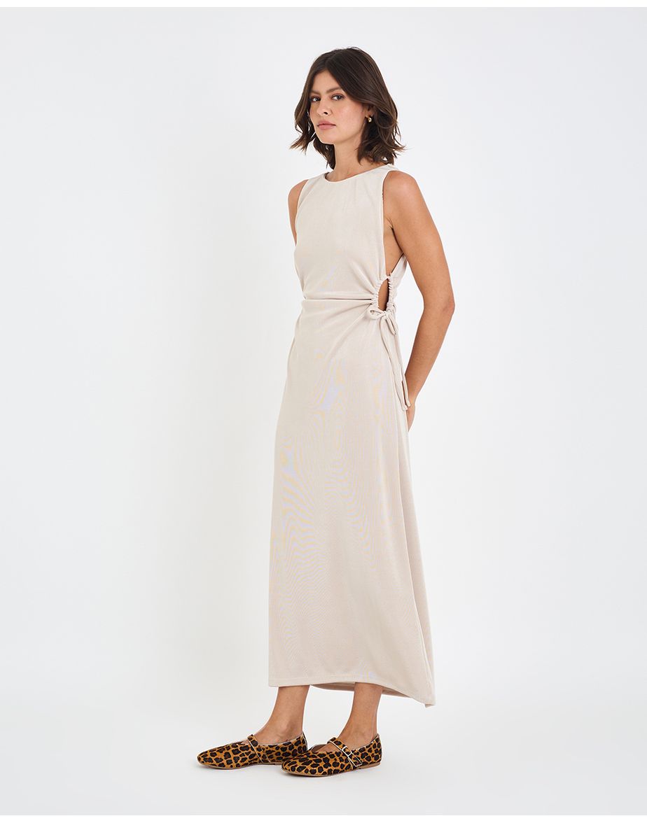 Vestido satin vin bege