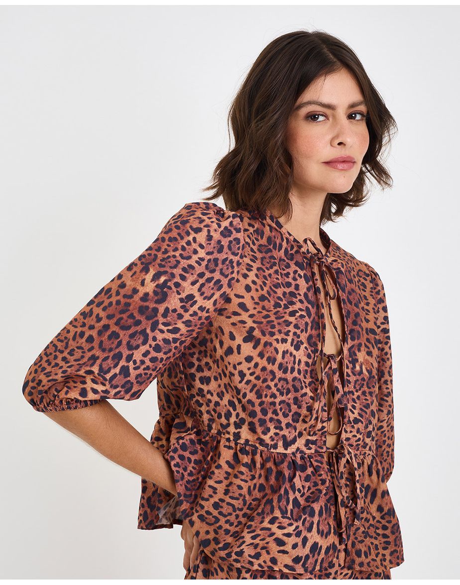Blusa laços onça inv estampado
