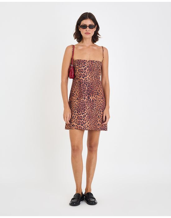 Vestido reto onça inv estampado