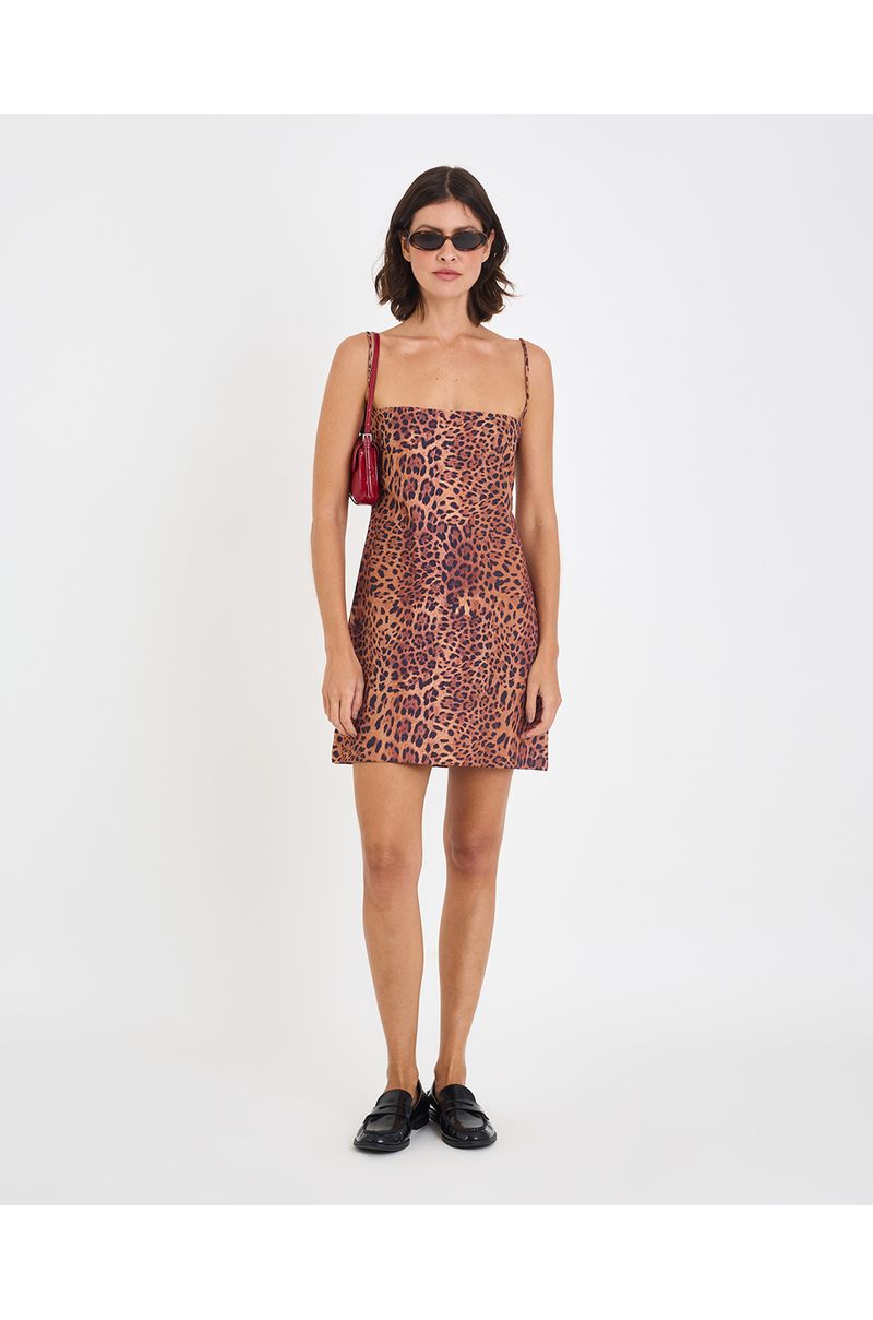 Vestido reto onça inv estampado