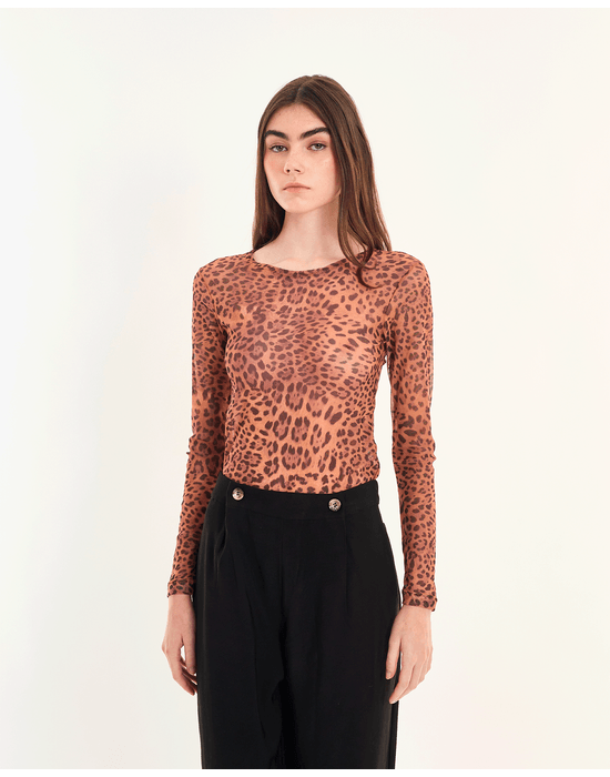 Blusa tule onça inv estampado