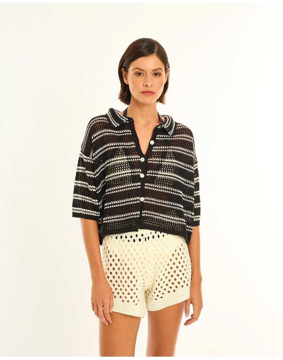 Polo tricot bos  listrado preto