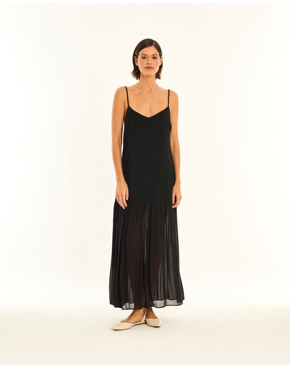 Vestido pluma ala preto