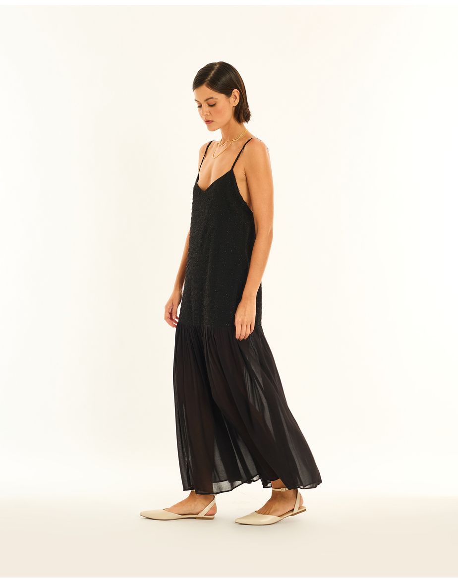 Vestido pluma ala preto