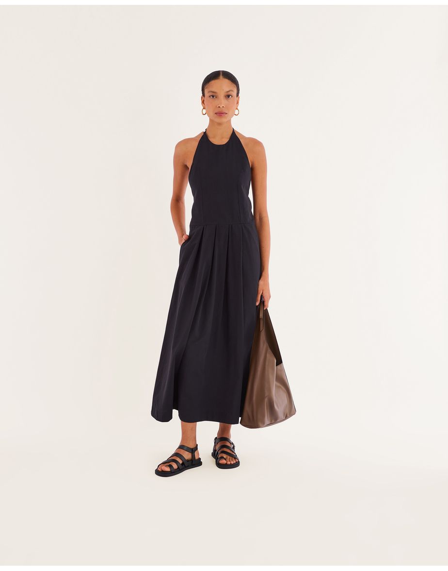 Vestido pregas nav preto