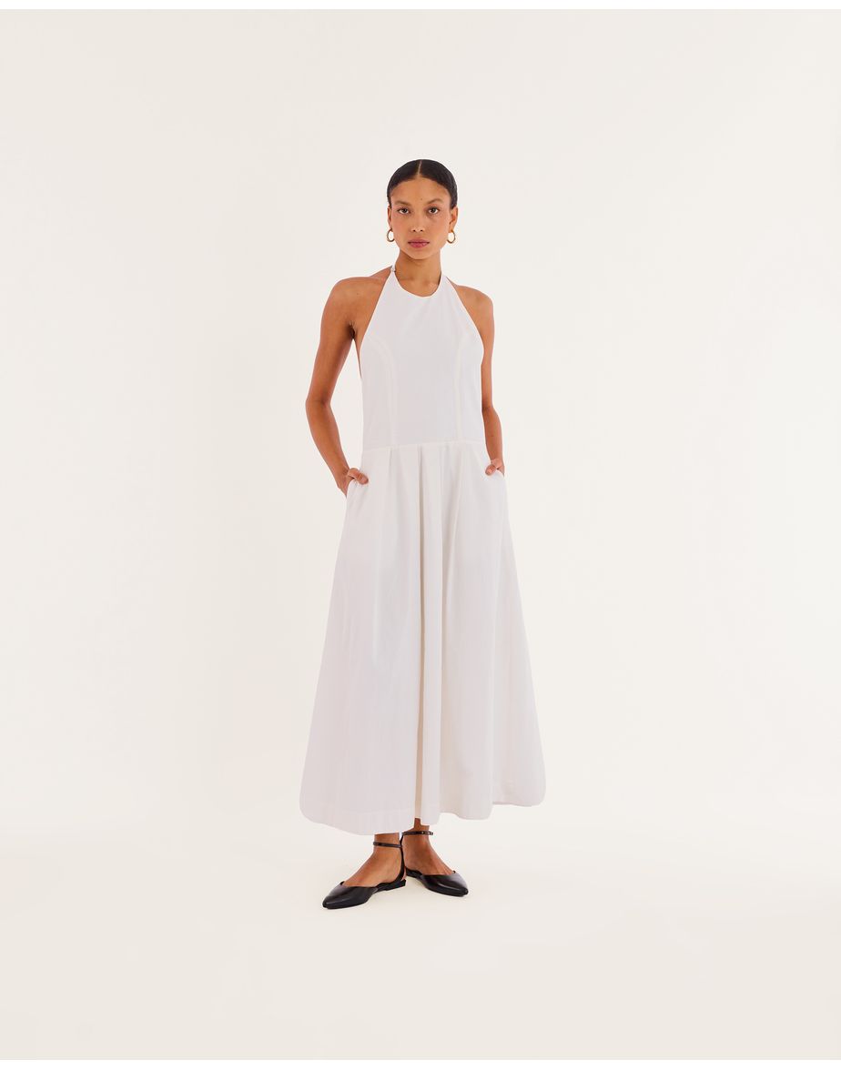 Vestido pregas nav off-white