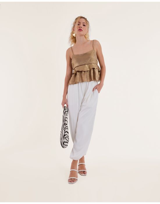 Calça cetim kas off-white