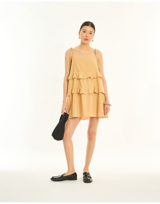 Vestido babados kas bege