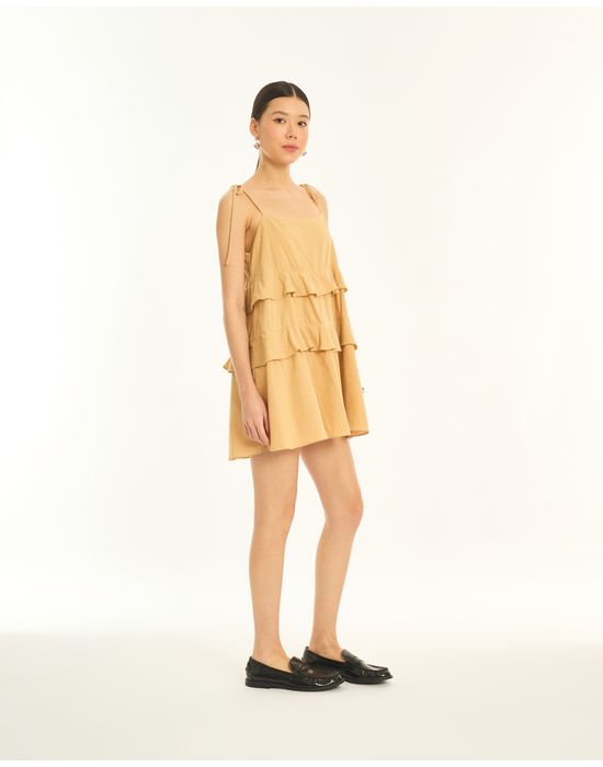 Vestido babados kas bege