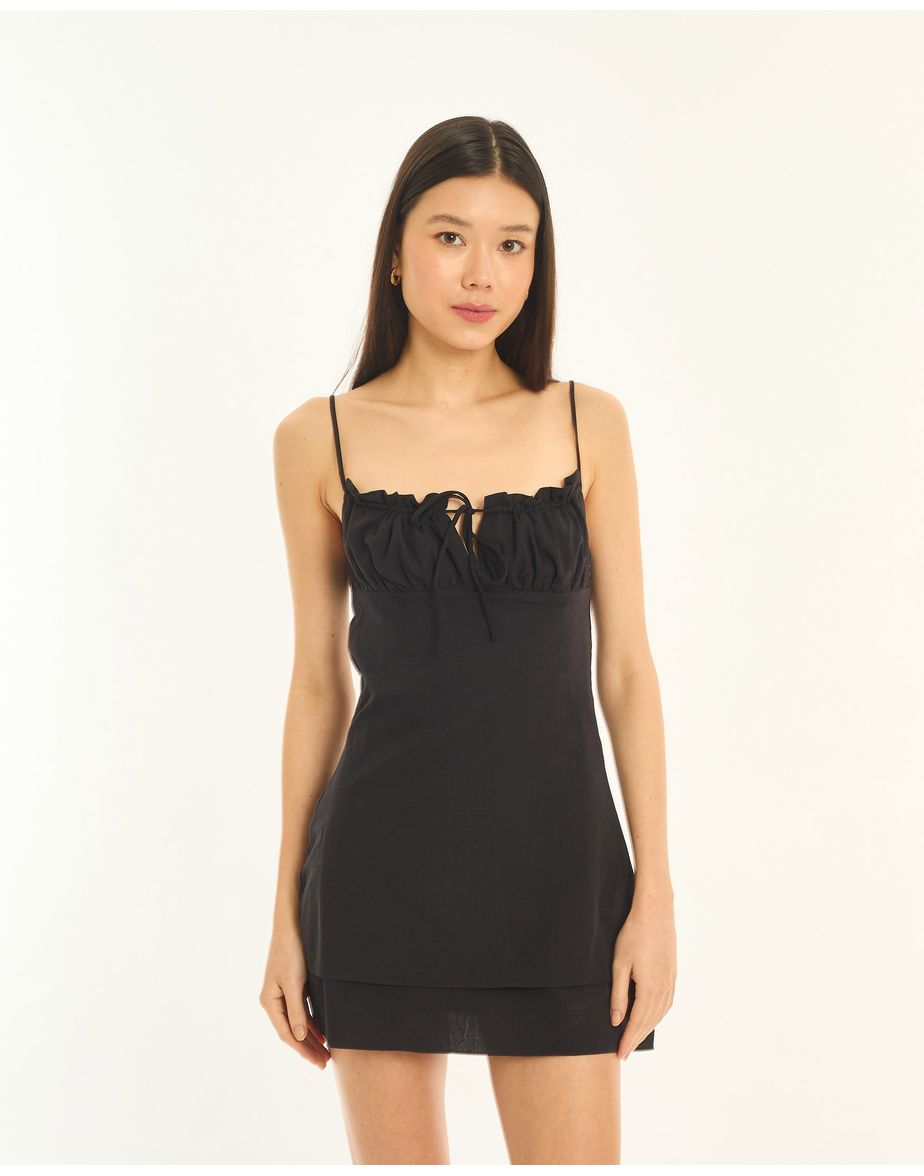 Vestido tricoline nav preto
