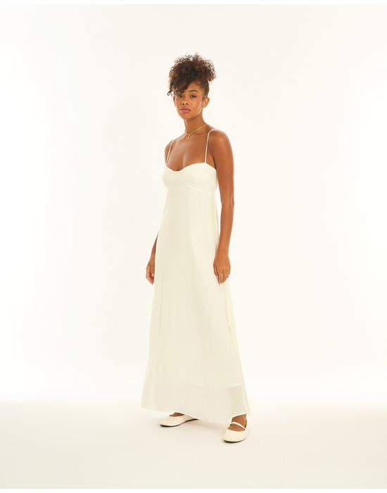 Vestido fenda p/b off-white