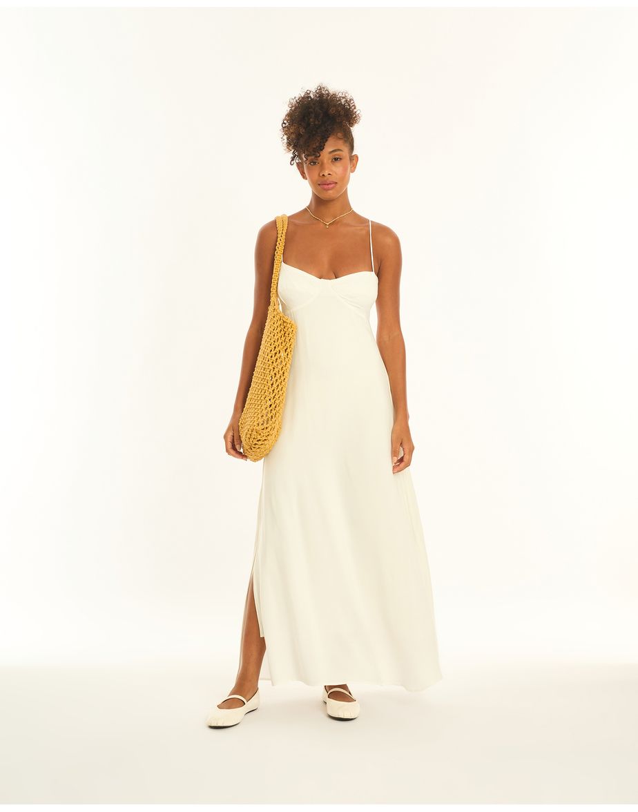 Vestido fenda p/b off-white