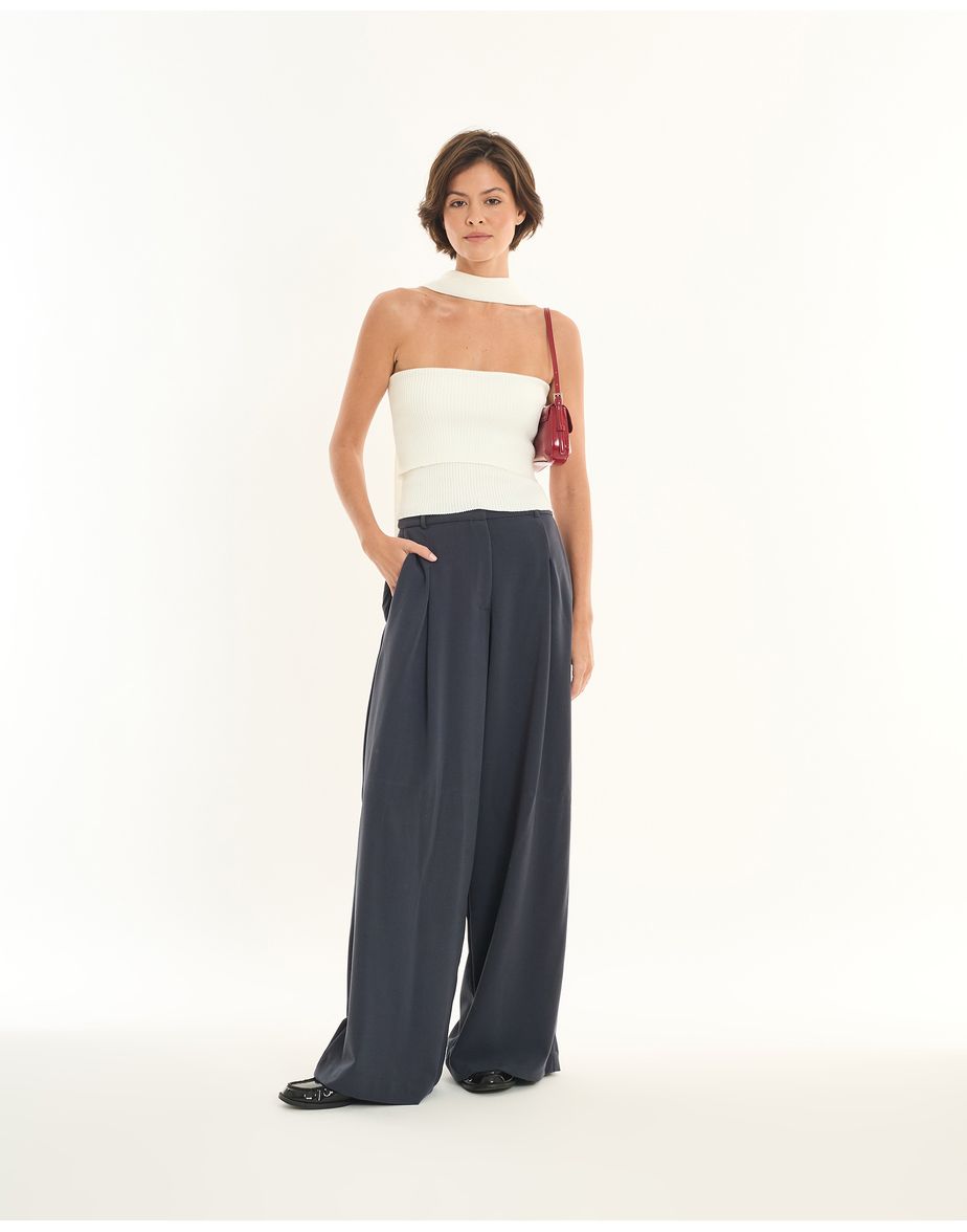 Calça pregas inv cinza