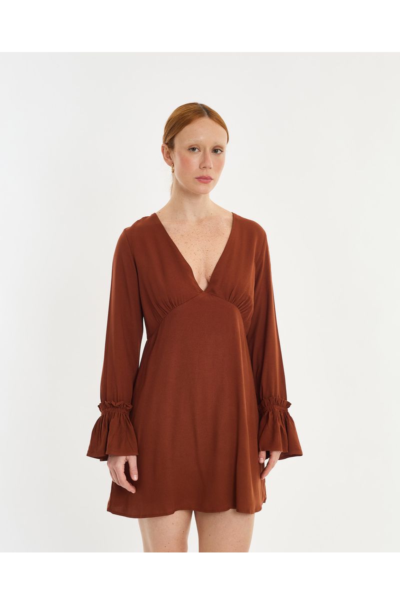 Vestido manga lie marrom