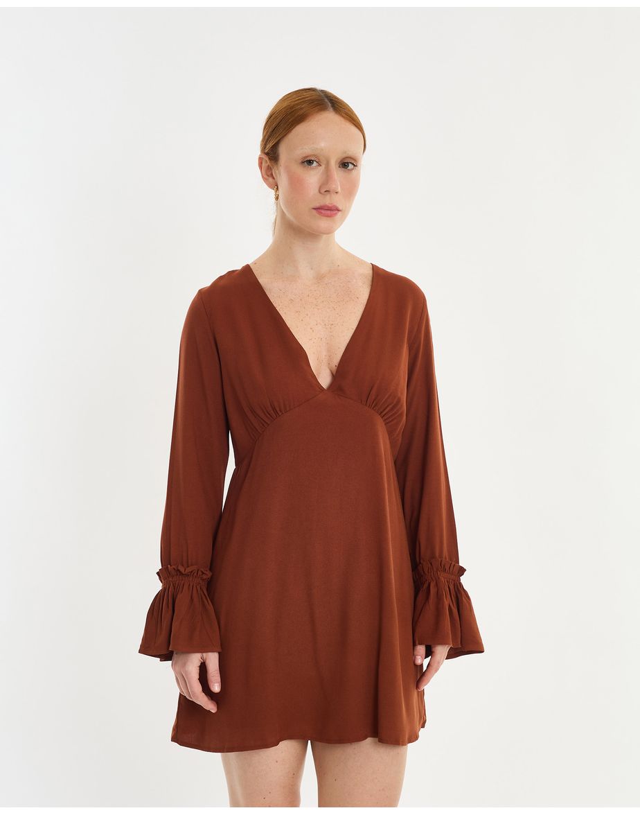 Vestido manga lie marrom